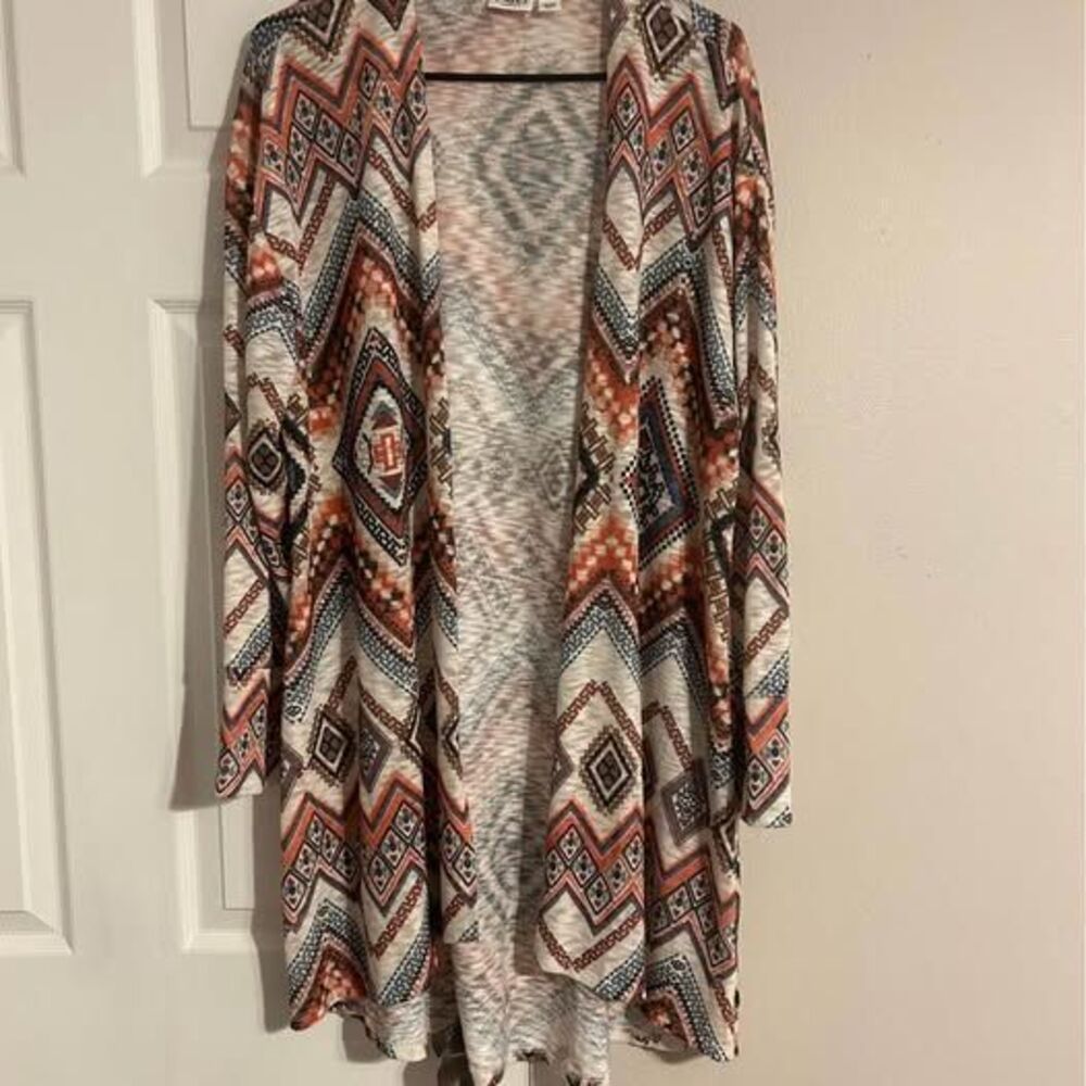 Cato Woman 18/20W Southwestern Aztec Geometric Open Front Cardigan Duster